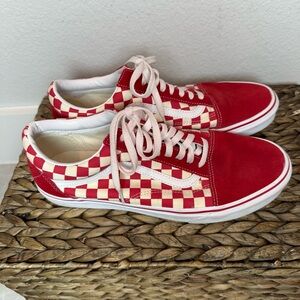 Vans Red and Cream Checkered Sneakers